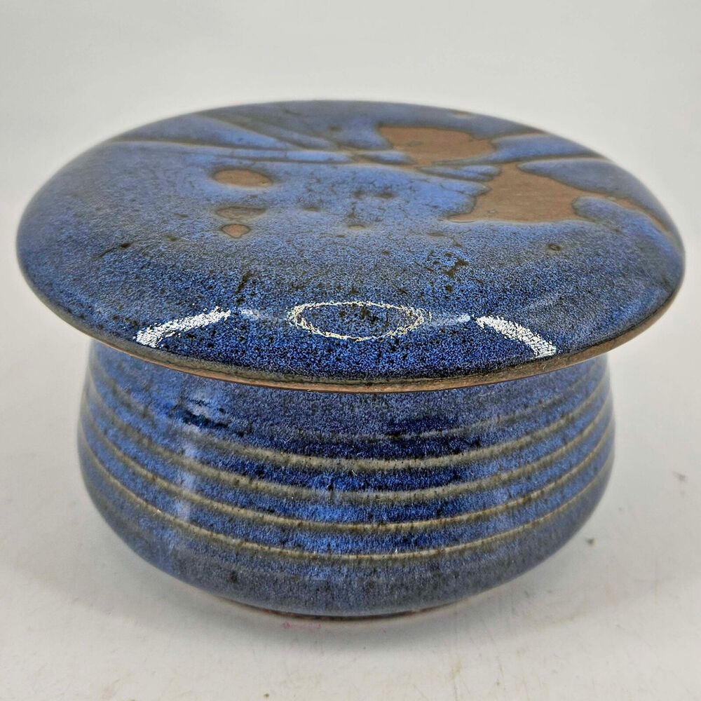 Studio art pottery signed stoneware Butter Bell Crock Dish Lid